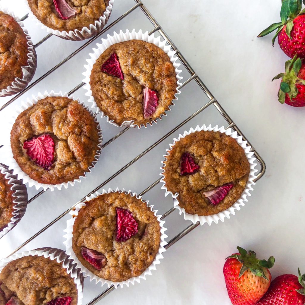 Strawberry muffins on cooling rack