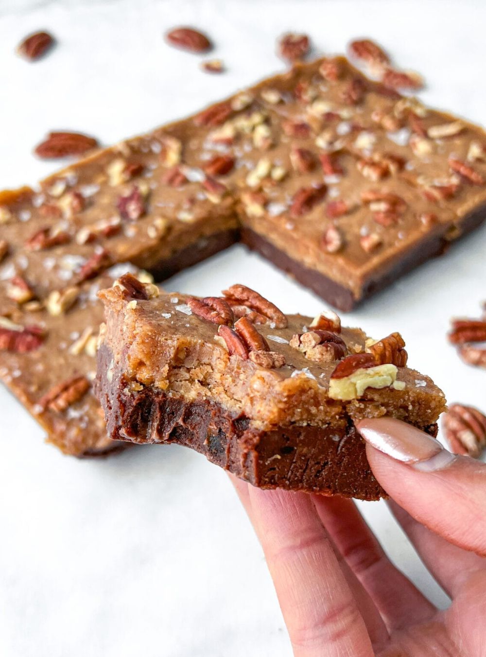 No-Bake Desserts-Healthy Caramel Pecan Brownies (No-Bake, Vegan)