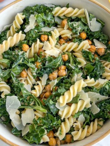 vegan kale caesar pasta salad